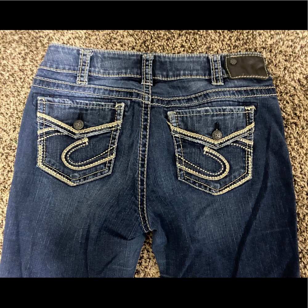 Silver 37” Inseam Slim Fit Mid Rise Bootcut Jeans
